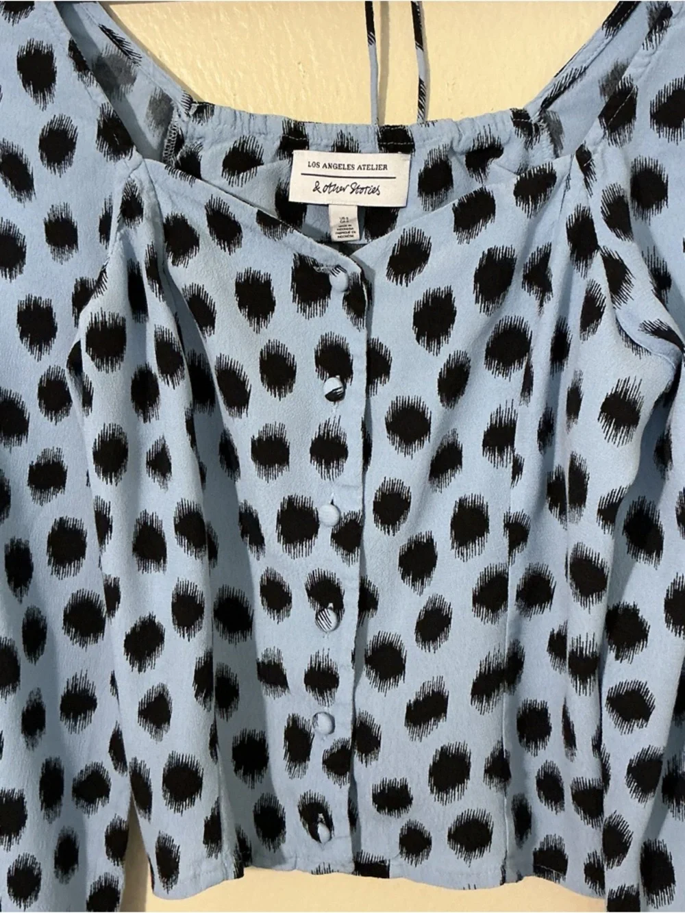 & Other Stories Blue and Black Polka Dot Button-Front Blouse - Picture 10 of 11